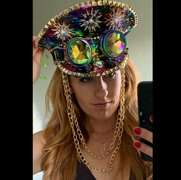Steampunk Goggle Sequin Festival Captains Hat - Picture 4 of 5